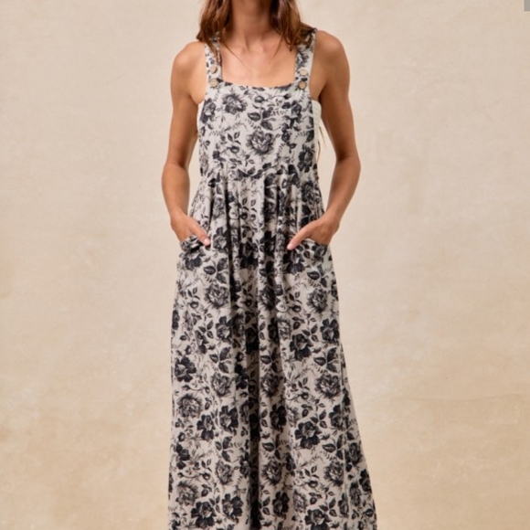 BB2 BIBI Floral Black ROSE and grey OVERALLS - Picture 1 of 3